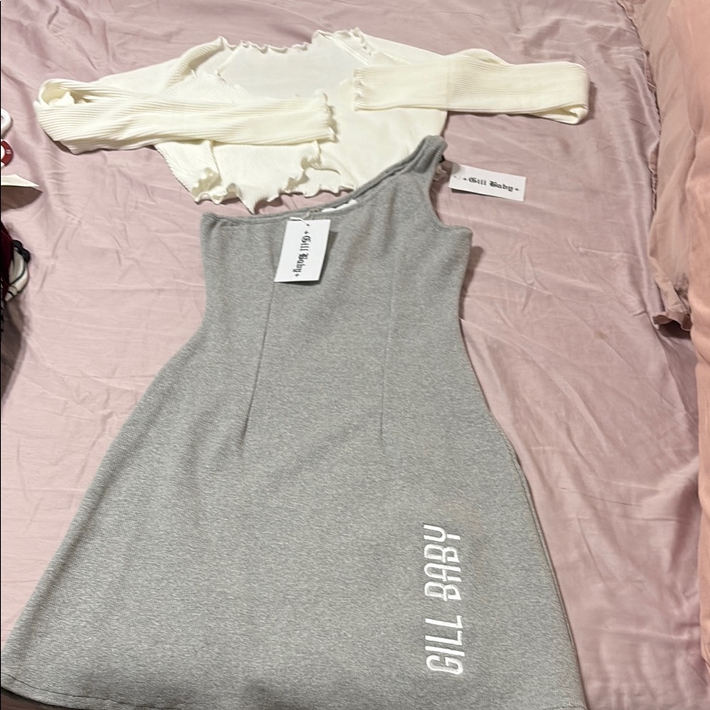 SHEIN Gray Dress with White Ribbed Top